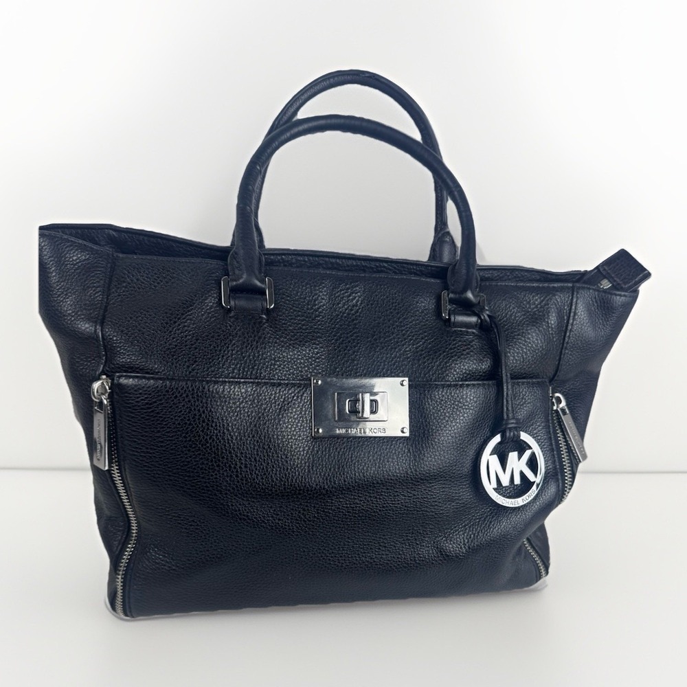 Michael Kors Sloan Large Tote Bag Black Pebbled Leather‎ With Turnlock